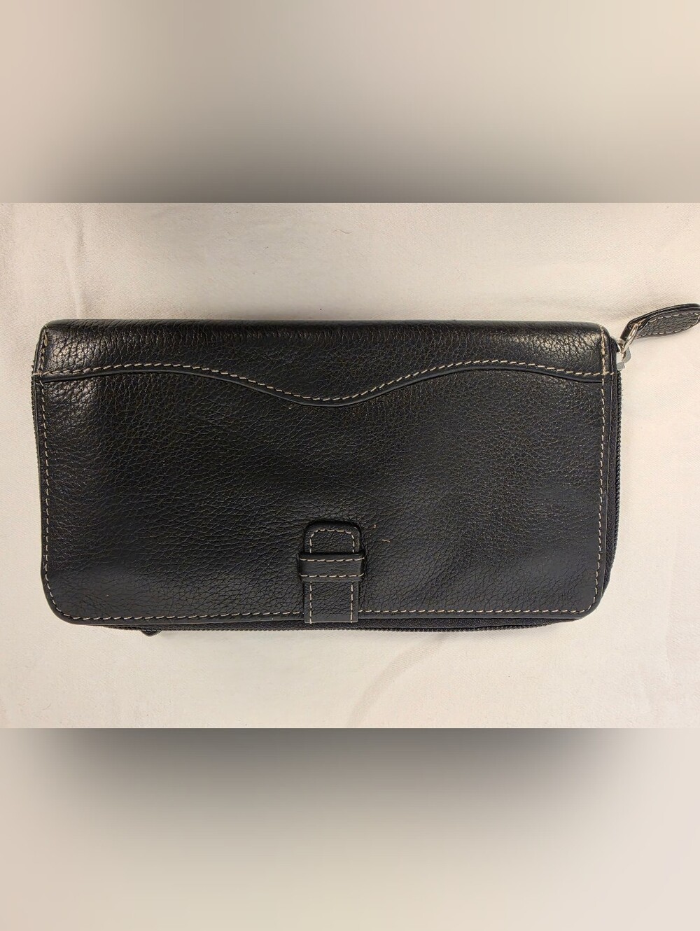 Tignanello Black Pebbled Leather Zip Around Continental Wallet Clutch